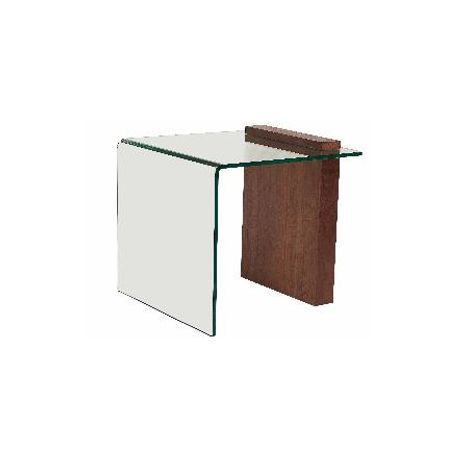 Bout de canapé motif bois/ verre transparent 