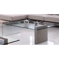 Table basse ARV-GA701 plateau verre, pied mdf imitation béton 