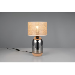 Lampe verre fumé liège abat-jour paille tressé
