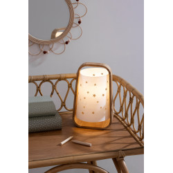 Lampe bambou blanc étoiles H28