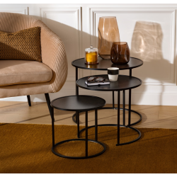 Set 3 tables métal noir/bois