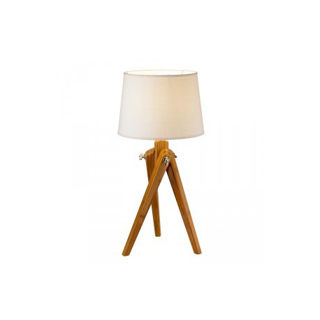 Lampe trépied bois naturel abat-jour blanc