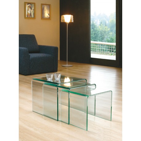 Tables gigognes en verre 12mm double cuisson transparent