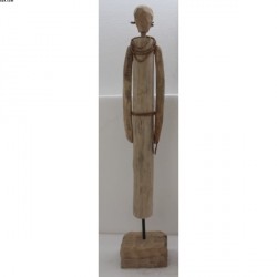 Statuette bois naturel métal nois