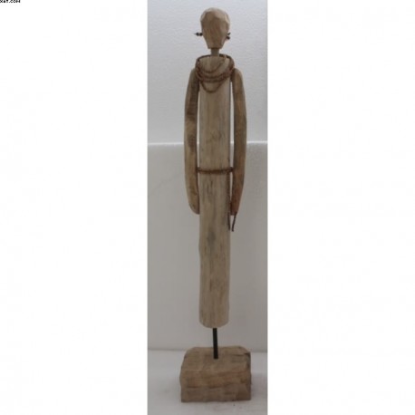 Statuette bois naturel métal nois