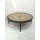 Table basse ronde plate en verre et horloge bois/métal