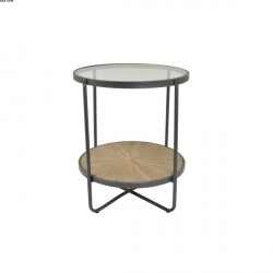 Table d'appoint ronde verre / bois / métal noir 