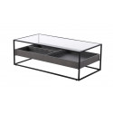Table basse métal noir et verre trempé motif noyer gris