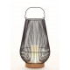 Lampe lanterne socle bois grille noir 