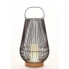 Lampe lanterne socle bois grille noir 