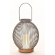 Lampe lanterne socle bois grille beige 