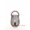Lampe lanterne rotin grille noire anse en cuir marron