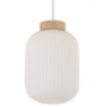 Suspension verre strié opaline et bois PM