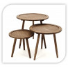 Set 3 tables en bois rotin