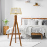 Lampadaire pied bois abat-jour grille or