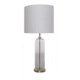 Lampe tube verre transparent/doré abat-jour blanc 