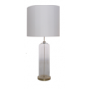 Lampe tube verre transparent/doré abat-jour blanc 