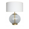 Lampe boule verre transparent/doré abat-jour blanc 
